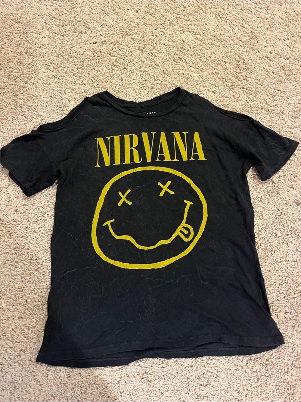 NIRVANA Black Short-Sleeve Tee with Yellow Smiley Logo